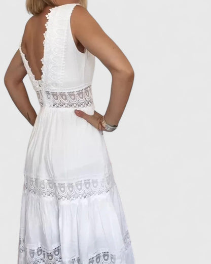 Robe Femme sans Manches avec Décolleté en V et Dentelle Élégante