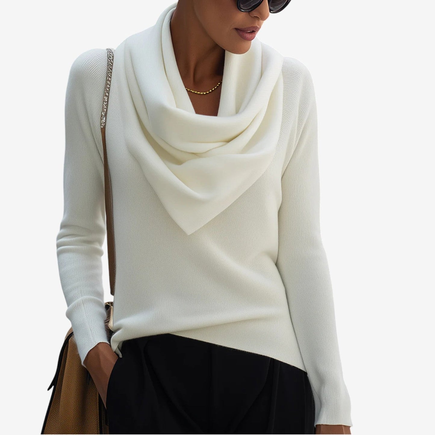 Pull Femme Col Drapé Doux Confortable Quotidien - PanierRoyale