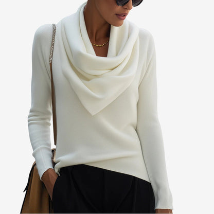 Pull Femme Col Drapé Doux Confortable Quotidien - PanierRoyale