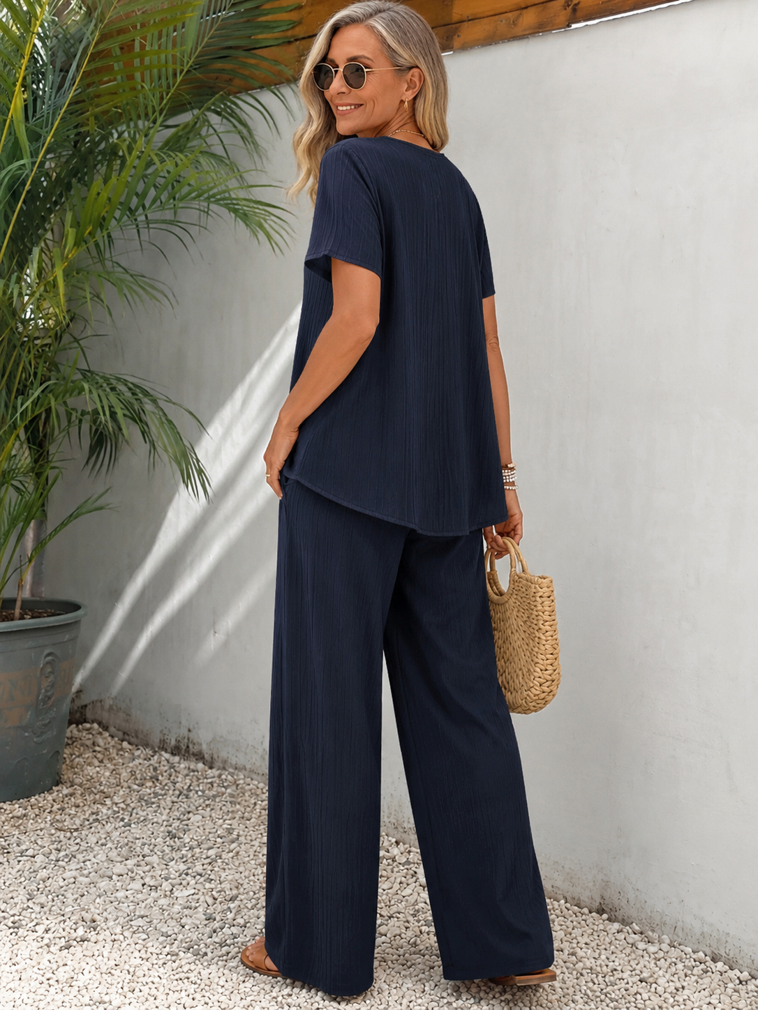 Ensemble Femme Pantalon Large Fluide Coupe Élégante