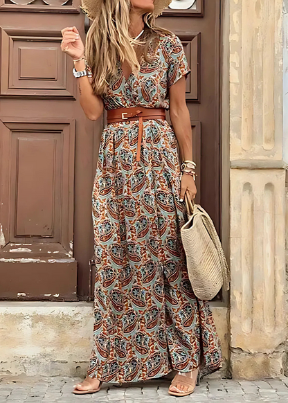 Robe Maxi Femme Coupe Fluide Imprimé Léger Style Bohème