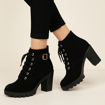 Bottines Femme Chic - Chaussures Martin Haut de Gamme Talon Bloc Brillant - PanierRoyale