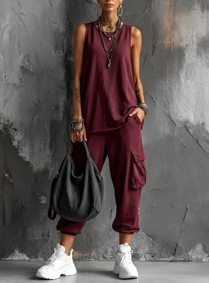 Ensemble Femme Sans Manches et Pantalon Cargo Décontracté