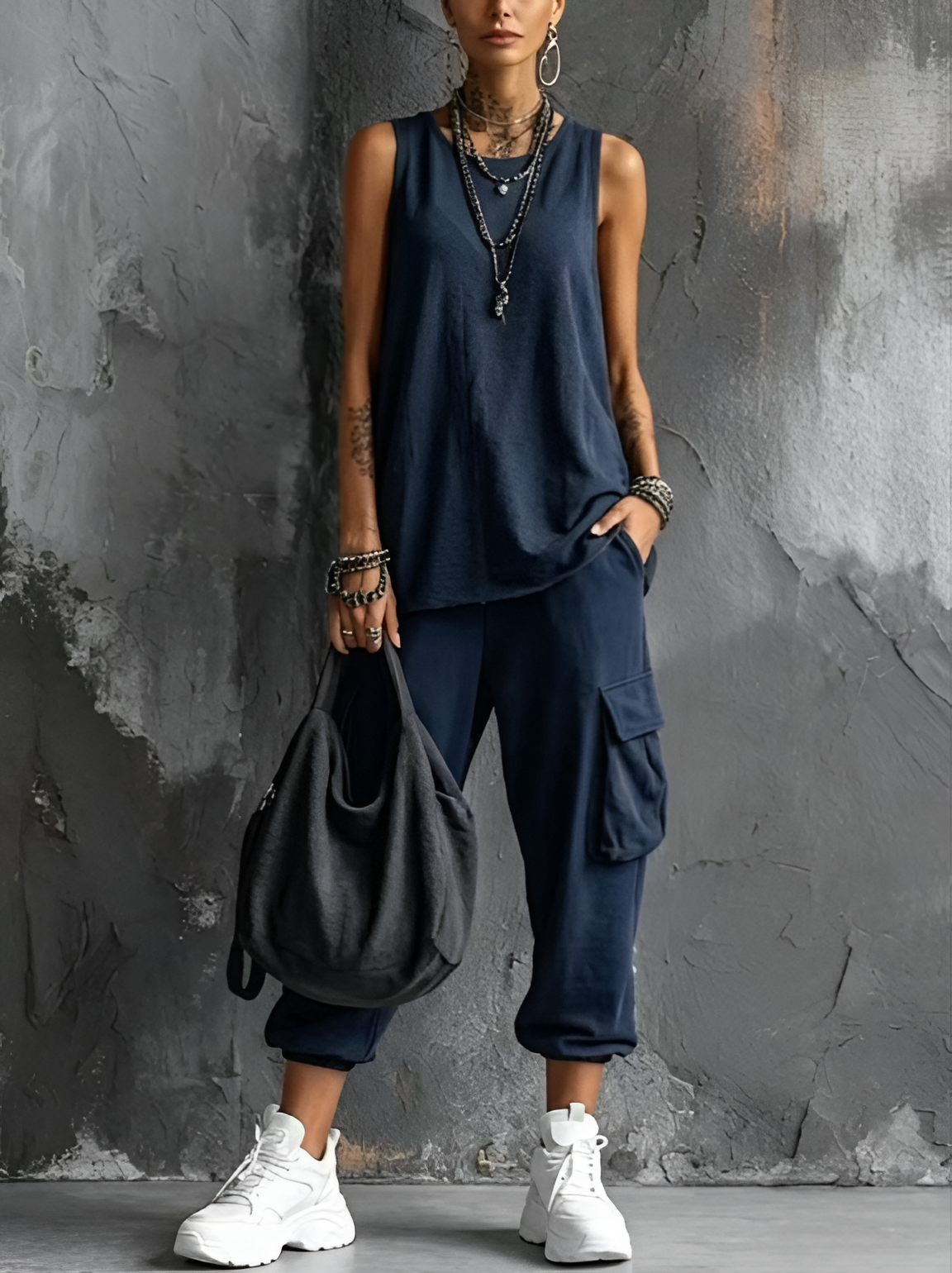 Ensemble Femme Sans Manches et Pantalon Cargo Décontracté