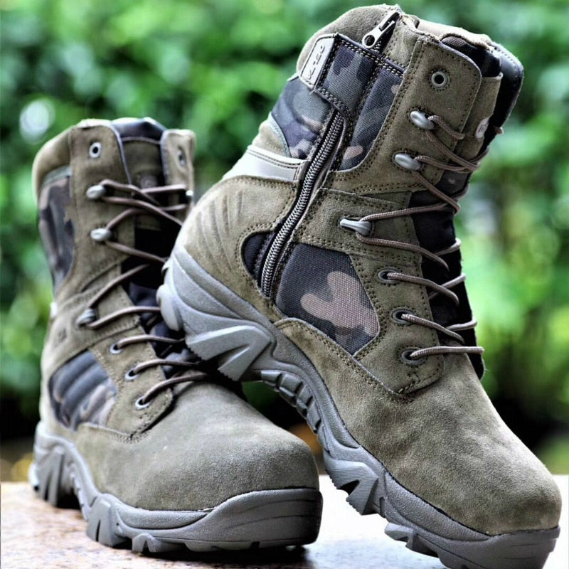 Bottes de combat robustes avec semelle antidérapante et fermeture éclair latérale