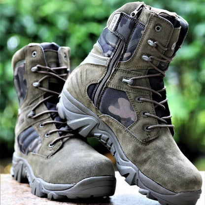 Bottines de randonnée en cuir brun avec fermeture éclair
