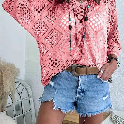 Haut Femme Crochet Ajouré Col en V Style Bohème
