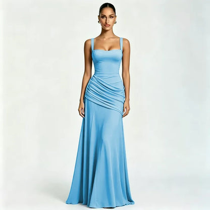 Robe maxi Femme Col Carré Froncée Laçage Dos