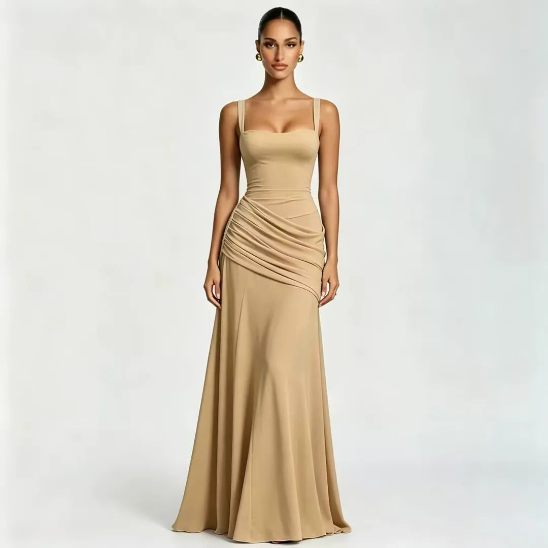 Robe maxi Femme Col Carré Froncée Laçage Dos