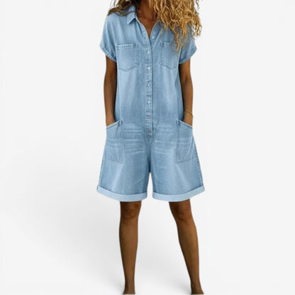 Combinaison Short Femme Denim Coupe Décontractée