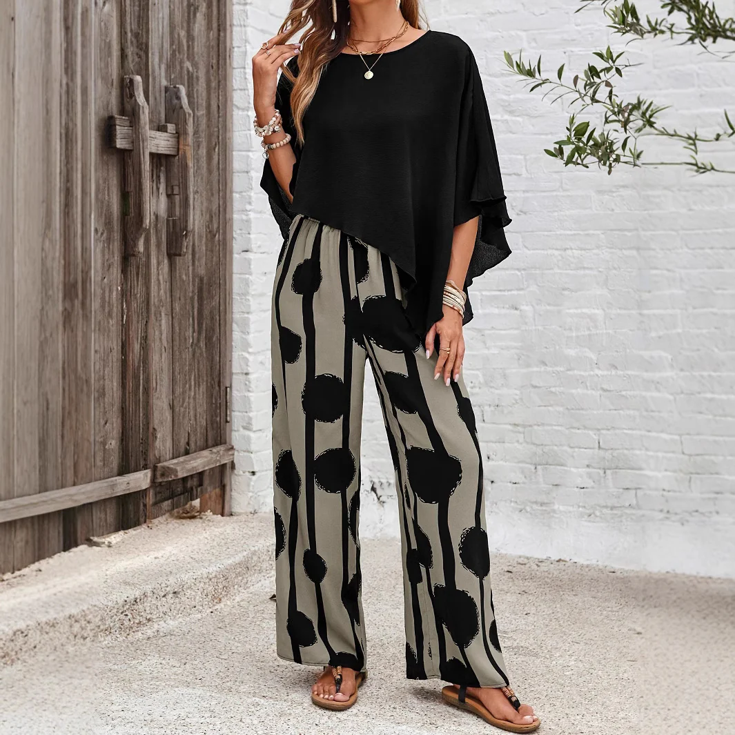 Ensemble Deux Pièces Femme Imprimé Moderne Coupe Fluide