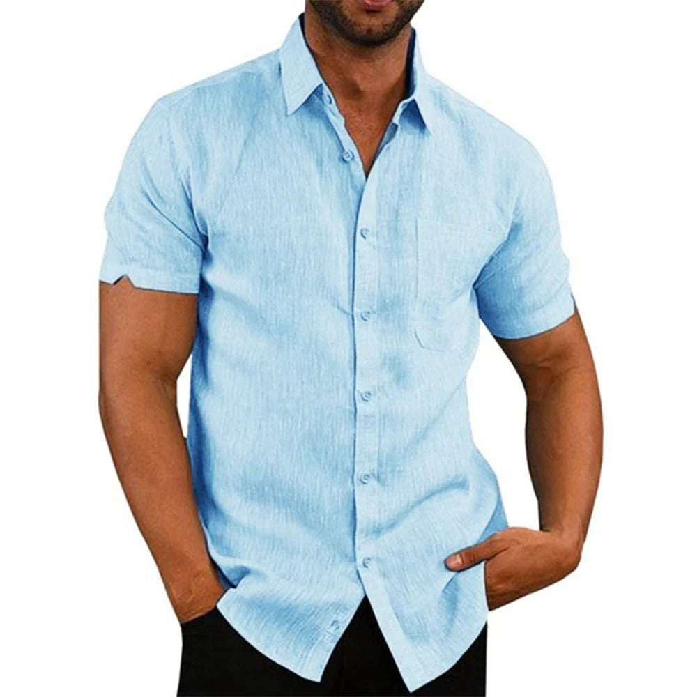 Chemise Homme Coton Classique Col Revers Grande Taille - PanierRoyale