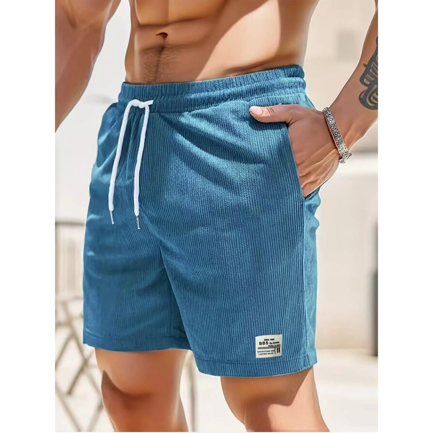 Short Décontracté Élastique avec Poches pour Homme Été