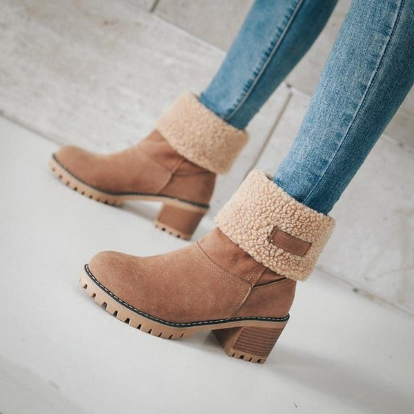 Bottes Femmes Hiver à Talon Haut Fermeture Éclair Chaussures - PanierRoyale