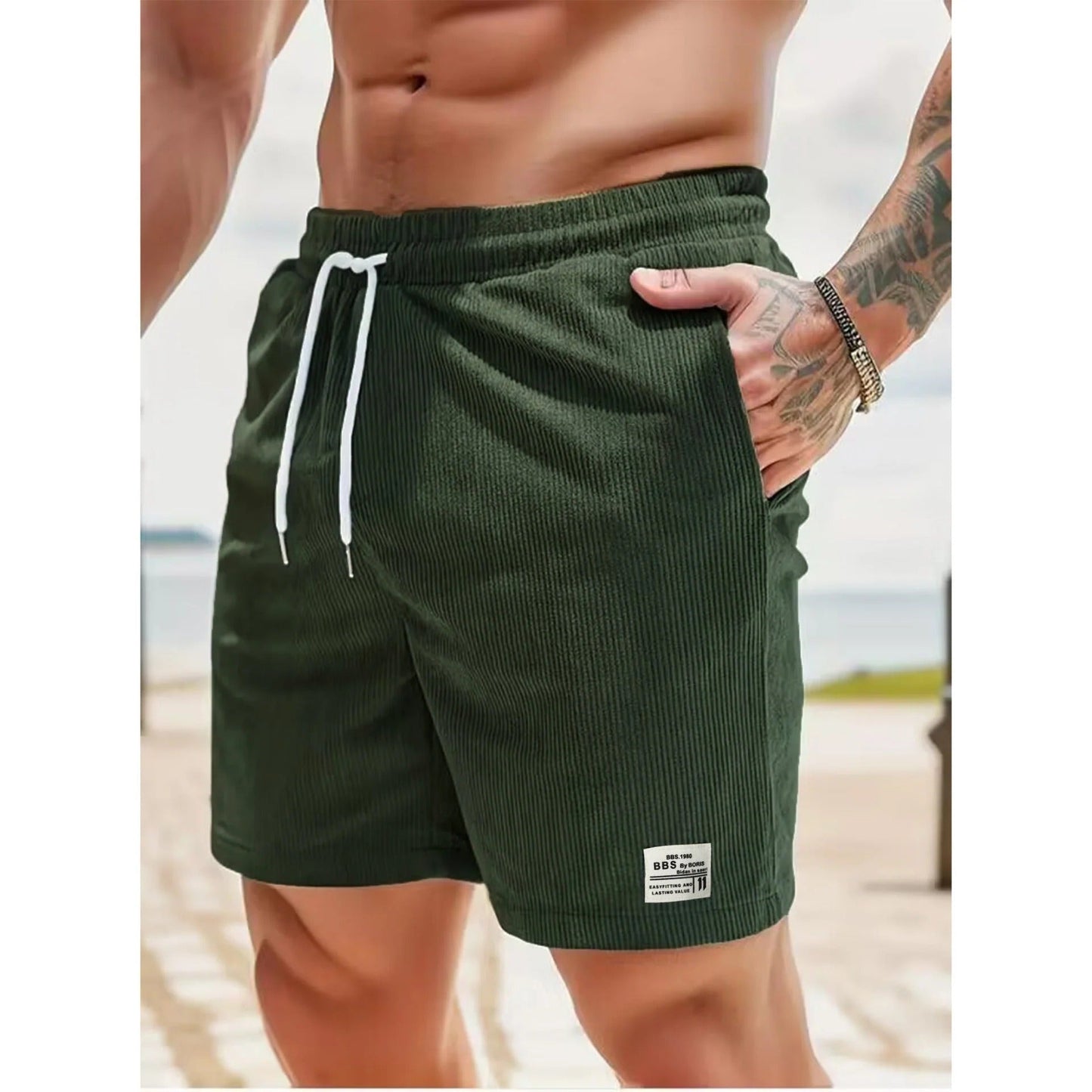 Short Décontracté Élastique avec Poches pour Homme Été