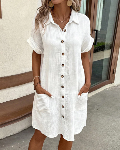 Robe Chemisier Élégant pour Femme avec Manches Courtes