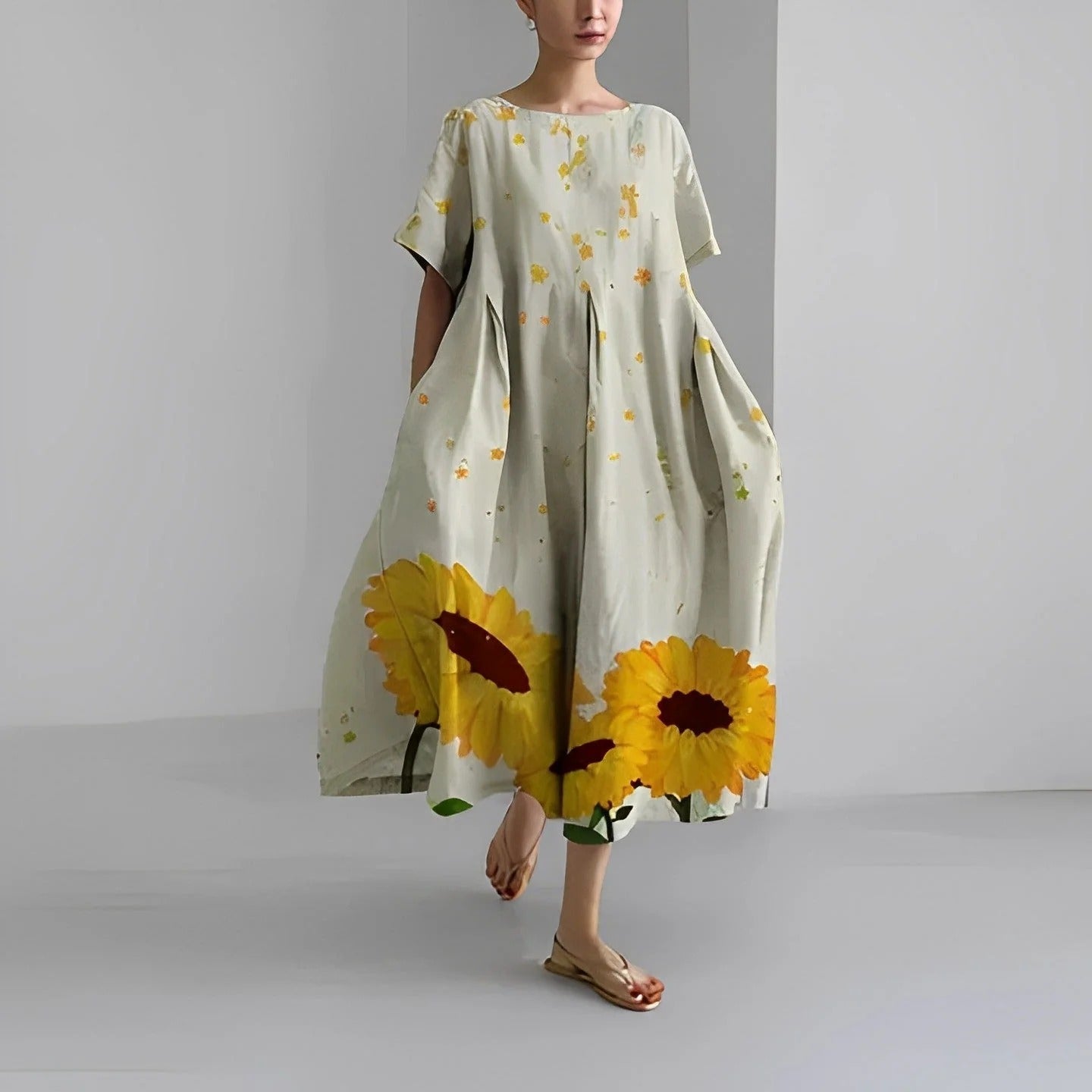 Robe Été Florale Taille Droite pour Femme
