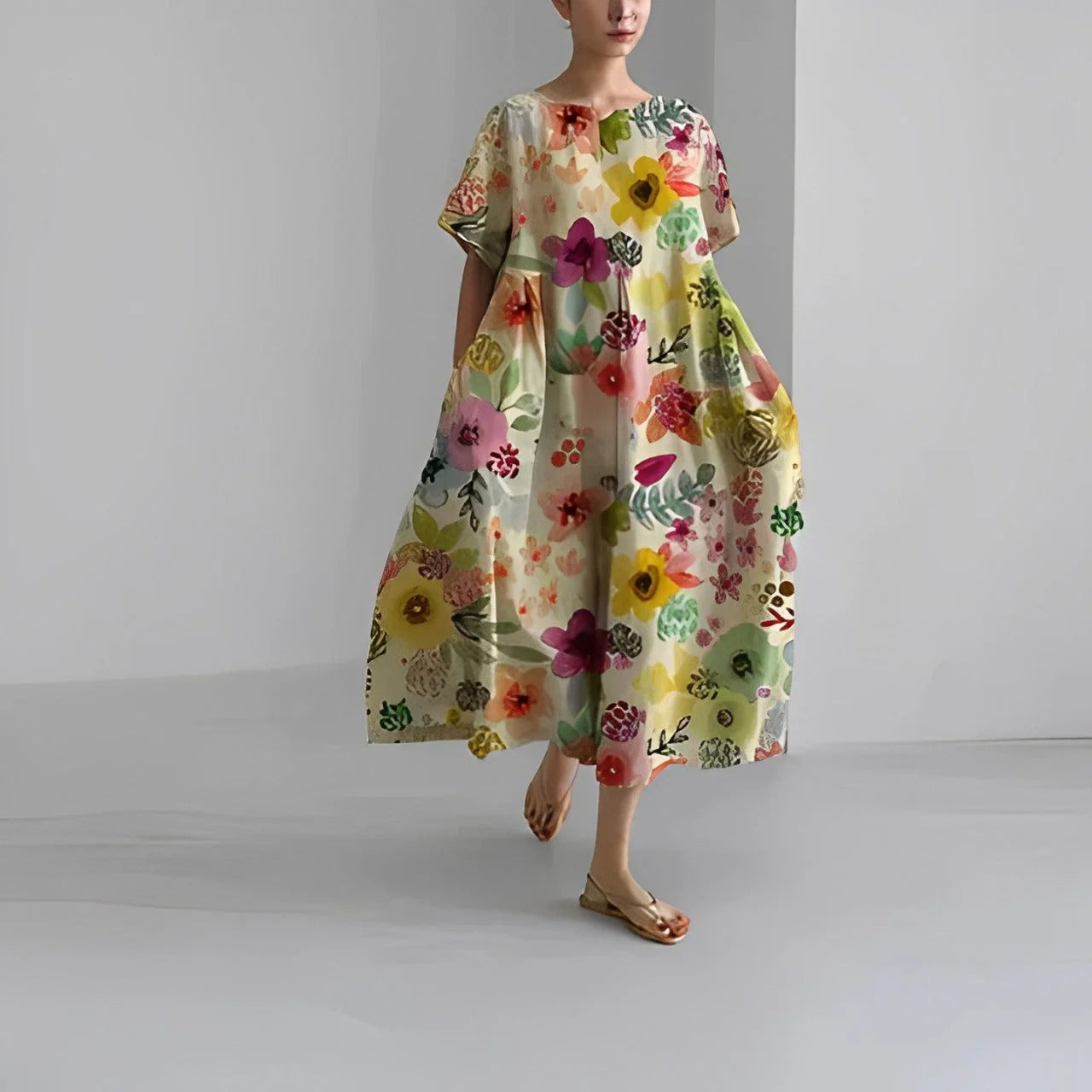 Robe Été Florale Taille Droite pour Femme