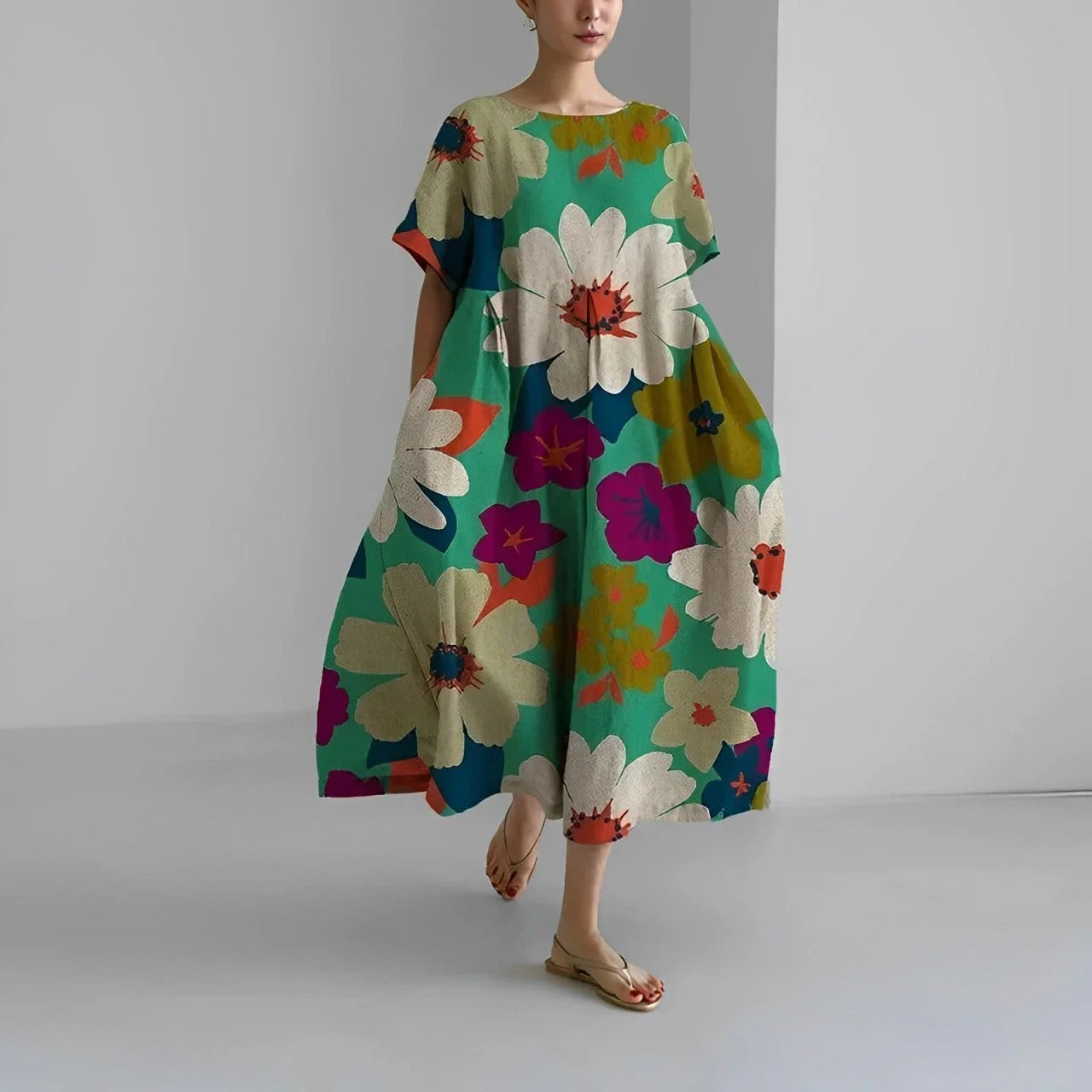 Robe Été Florale Taille Droite pour Femme