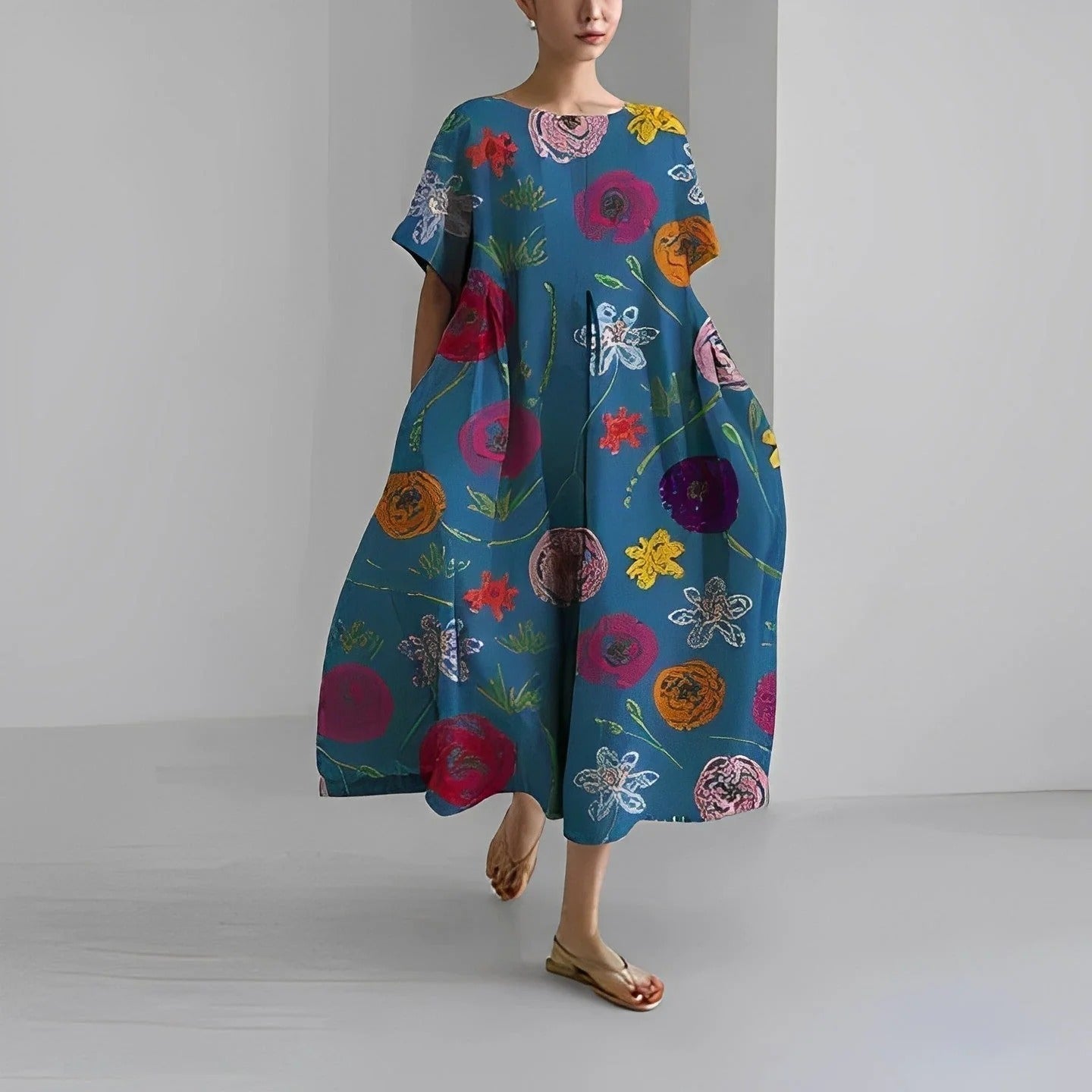 Robe Été Florale Taille Droite pour Femme