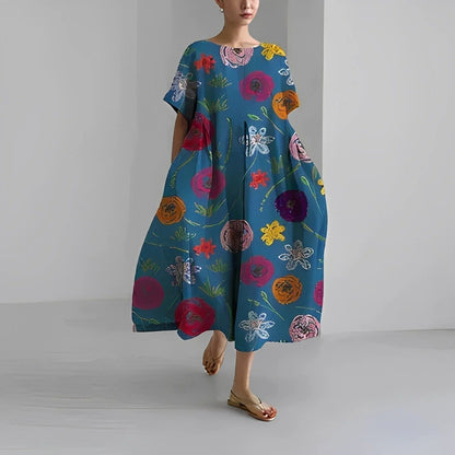 Robe Été Florale Taille Droite pour Femme
