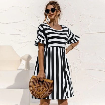 Robe Rayée Femme Élégante et Légère pour Printemps