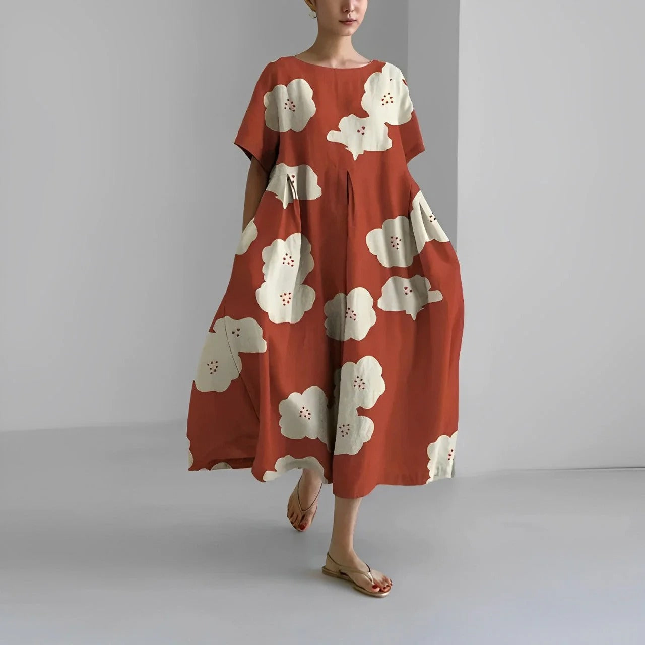 Robe Été Florale Taille Droite pour Femme
