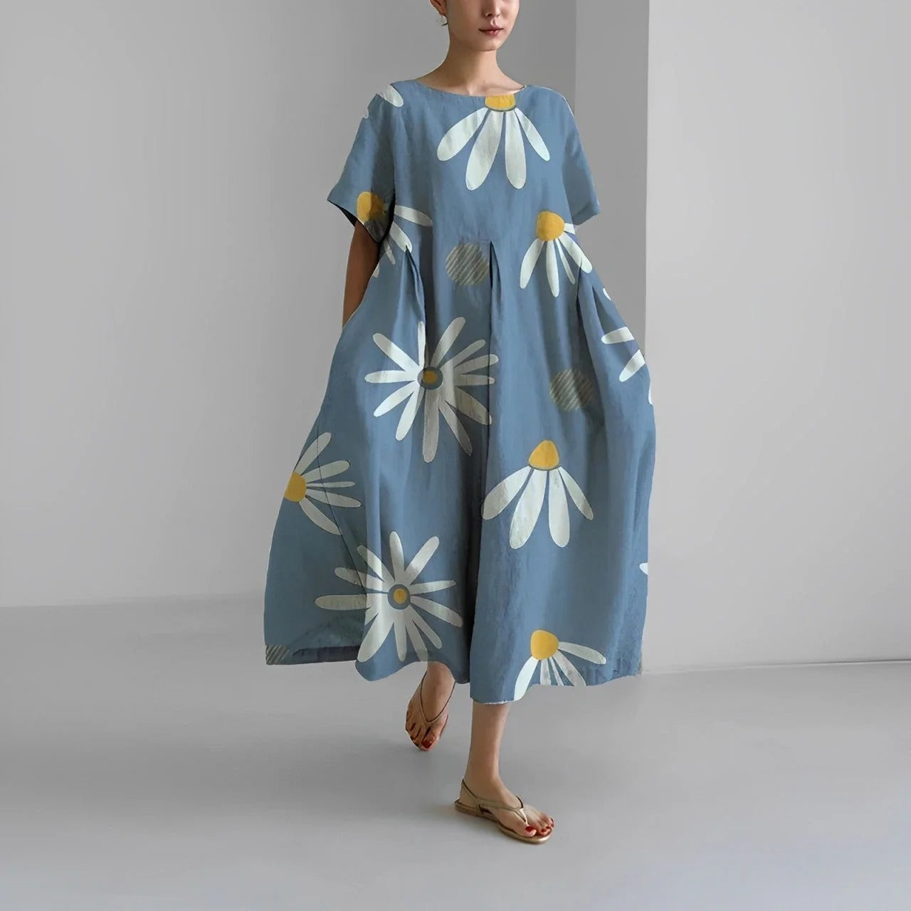 Robe Été Florale Taille Droite pour Femme