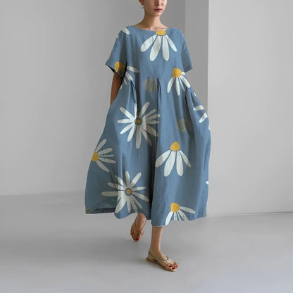 Robe Été Florale Taille Droite pour Femme