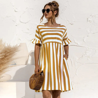 Robe Rayée Femme Élégante et Légère pour Printemps