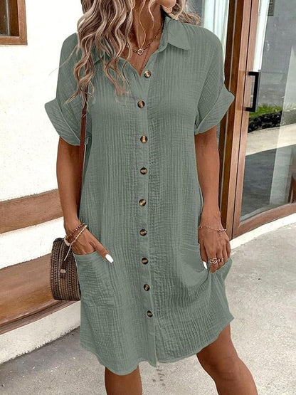 Robe Chemisier Élégant pour Femme avec Manches Courtes