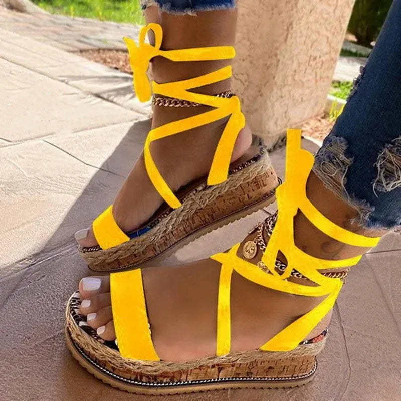 Sandales Plates pour Femmes avec Sangles et Semelle Épaisse pour Été