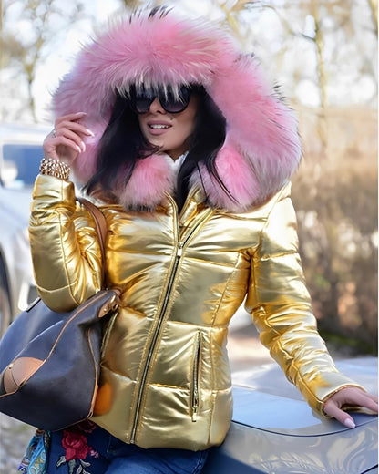 Doudoune Femme Hiver Longue avec Capuchon et Fourrure Synthétique