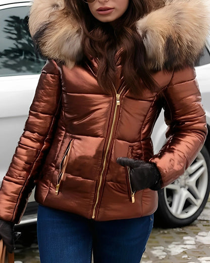 Doudoune Femme Hiver Longue avec Capuchon et Fourrure Synthétique
