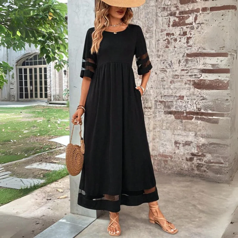 Robe longue Femme Fluide Détails Transparence