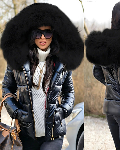 Doudoune Femme Hiver Longue avec Capuchon et Fourrure Synthétique