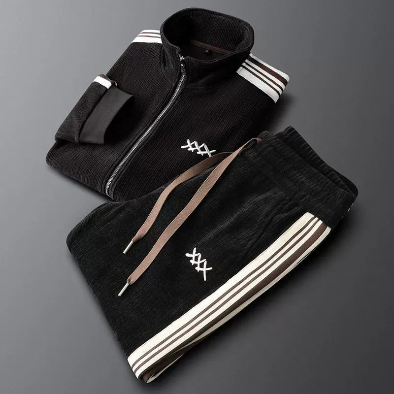 Ensemble Survêtement Homme Polyester Veste Zippée Col Montant