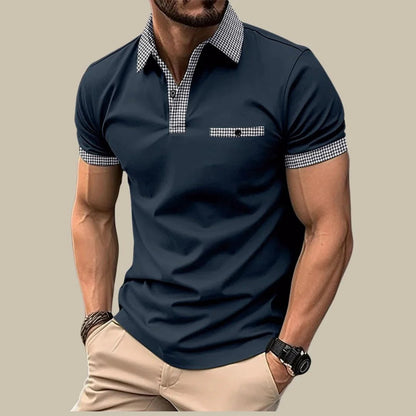Polo Homme à Carreaux Couleurs Unies Décontracté