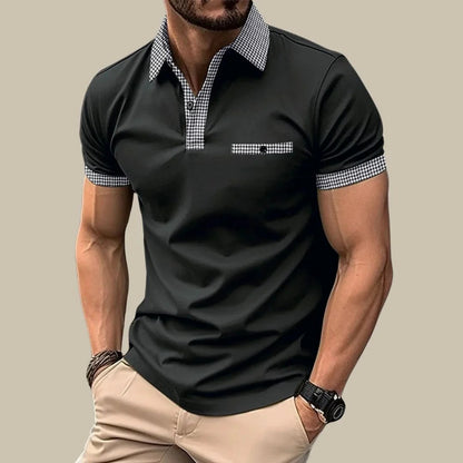 Polo Homme à Carreaux Couleurs Unies Décontracté