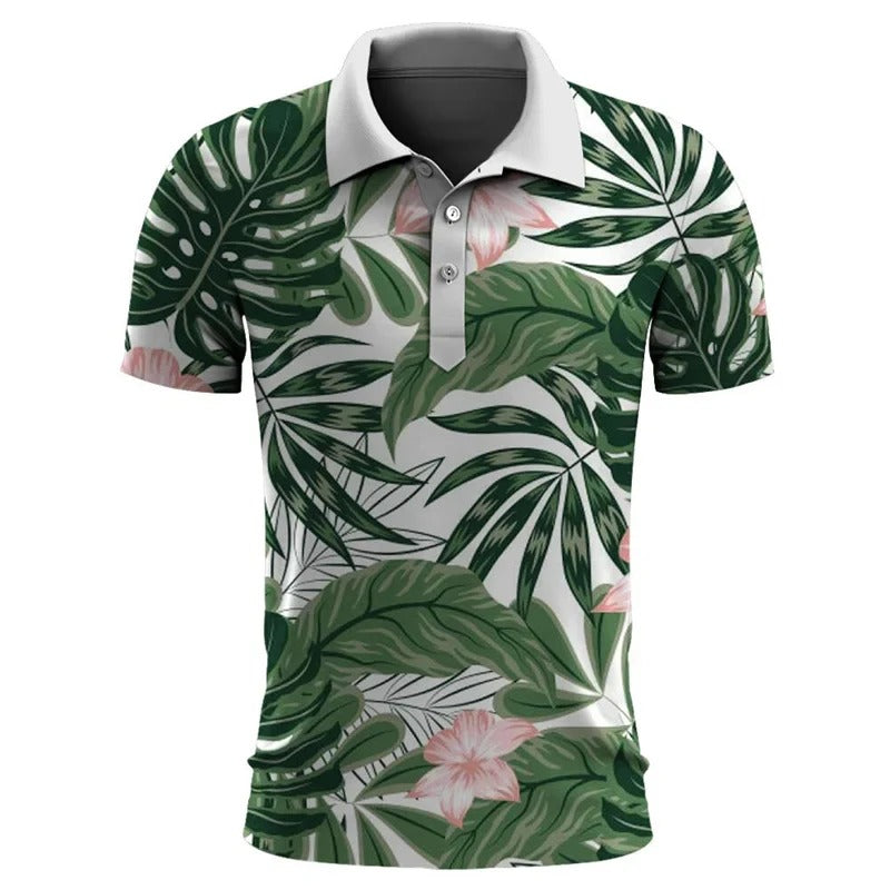 Polo Homme Manches Courtes Imprimé Floral pour Été