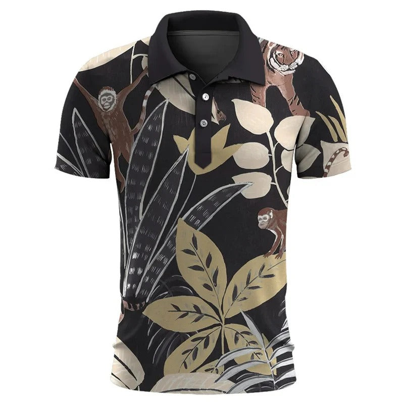 Polo Homme Manches Courtes Imprimé Floral pour Été