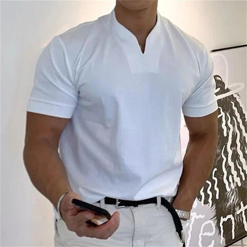 T-Shirt Homme Classique Manches Courtes Col V - PanierRoyale