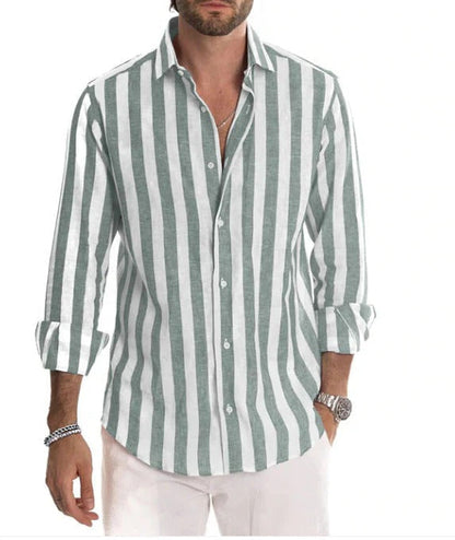Chemise Homme Classique Rayée Manches Longues Pour Travail