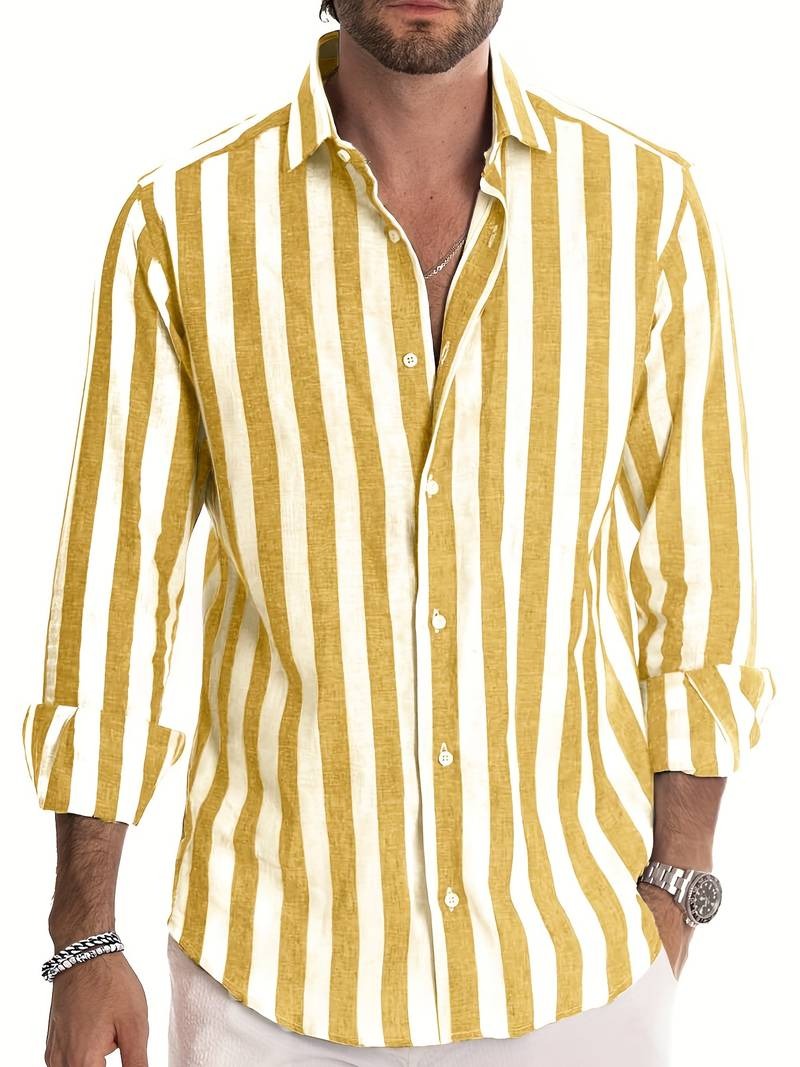 Chemise Homme Classique Rayée Manches Longues Pour Travail