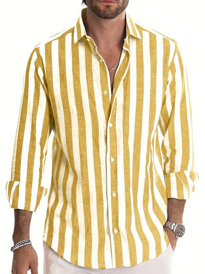 Chemise Homme Classique Rayée Manches Longues Pour Travail