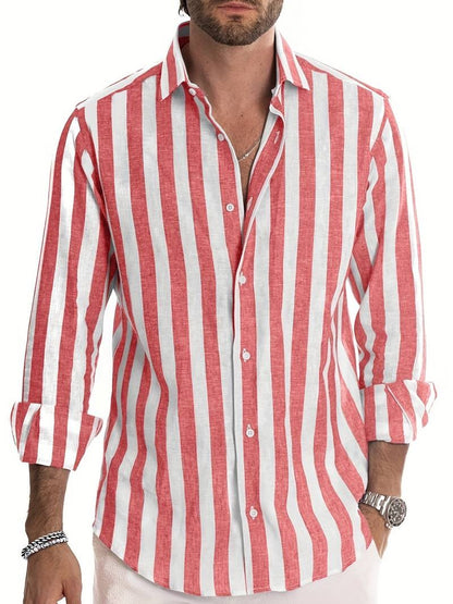 Chemise Homme Classique Rayée Manches Longues Pour Travail