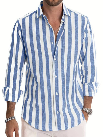 Chemise Homme Classique Rayée Manches Longues Pour Travail
