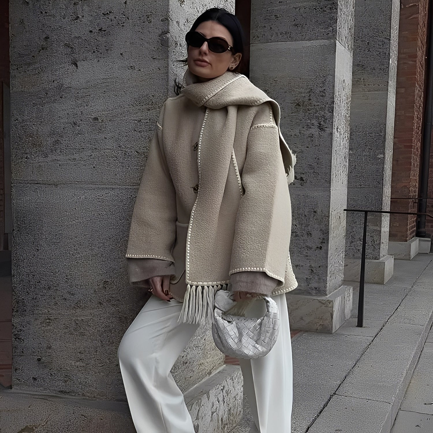 Manteau Femme Hiver Laine Douce avec Écharpe Incluse - PanierRoyale