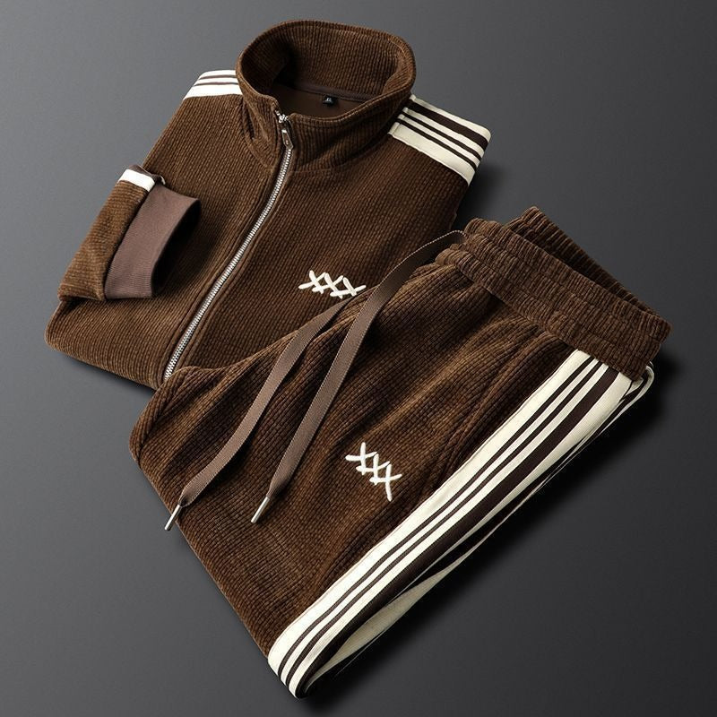 Ensemble Survêtement Homme Polyester Veste Zippée Col Montant