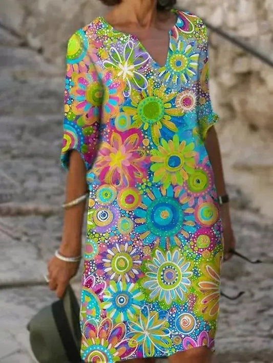 Robe Femme Florale Décolleté en V Chic et Féminine - PanierRoyale
